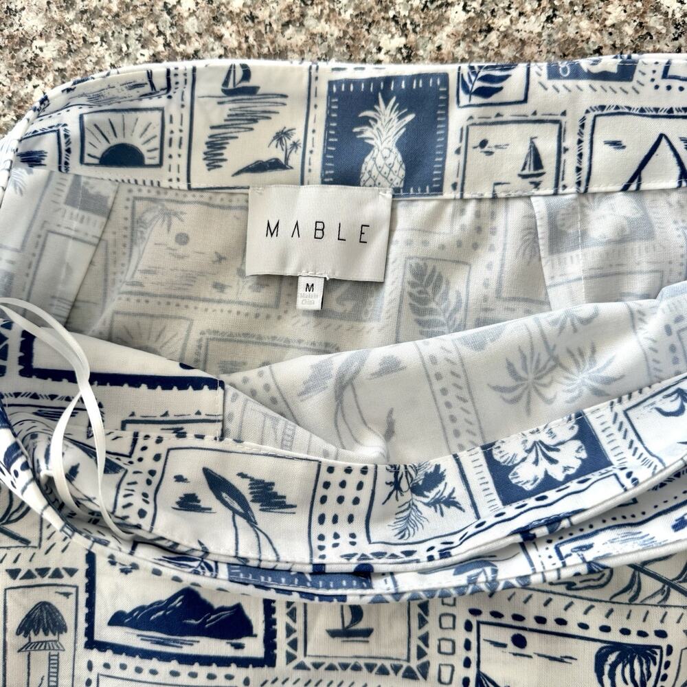 MABLE Womens Medium Wrap Midi Skirt Blue White Tropical Nautical Beach Vacation - Picture 10 of 15